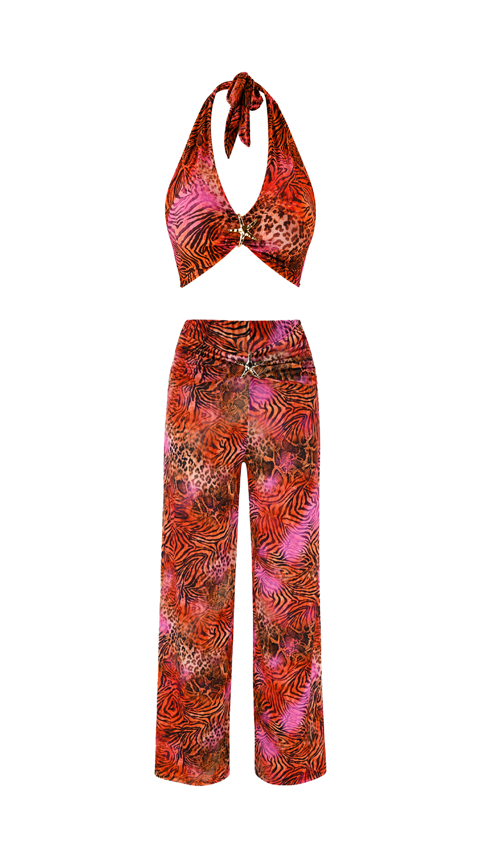 Top halter animalier con stella marina dorata
