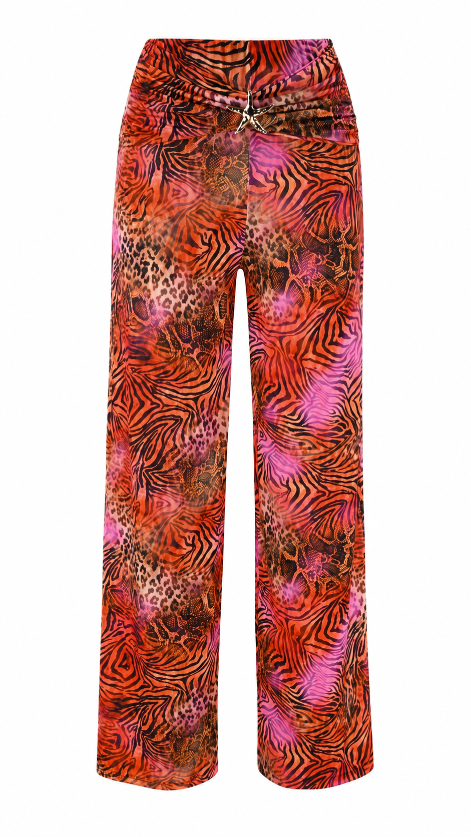 Pantaloni animalier con stella marina dorata