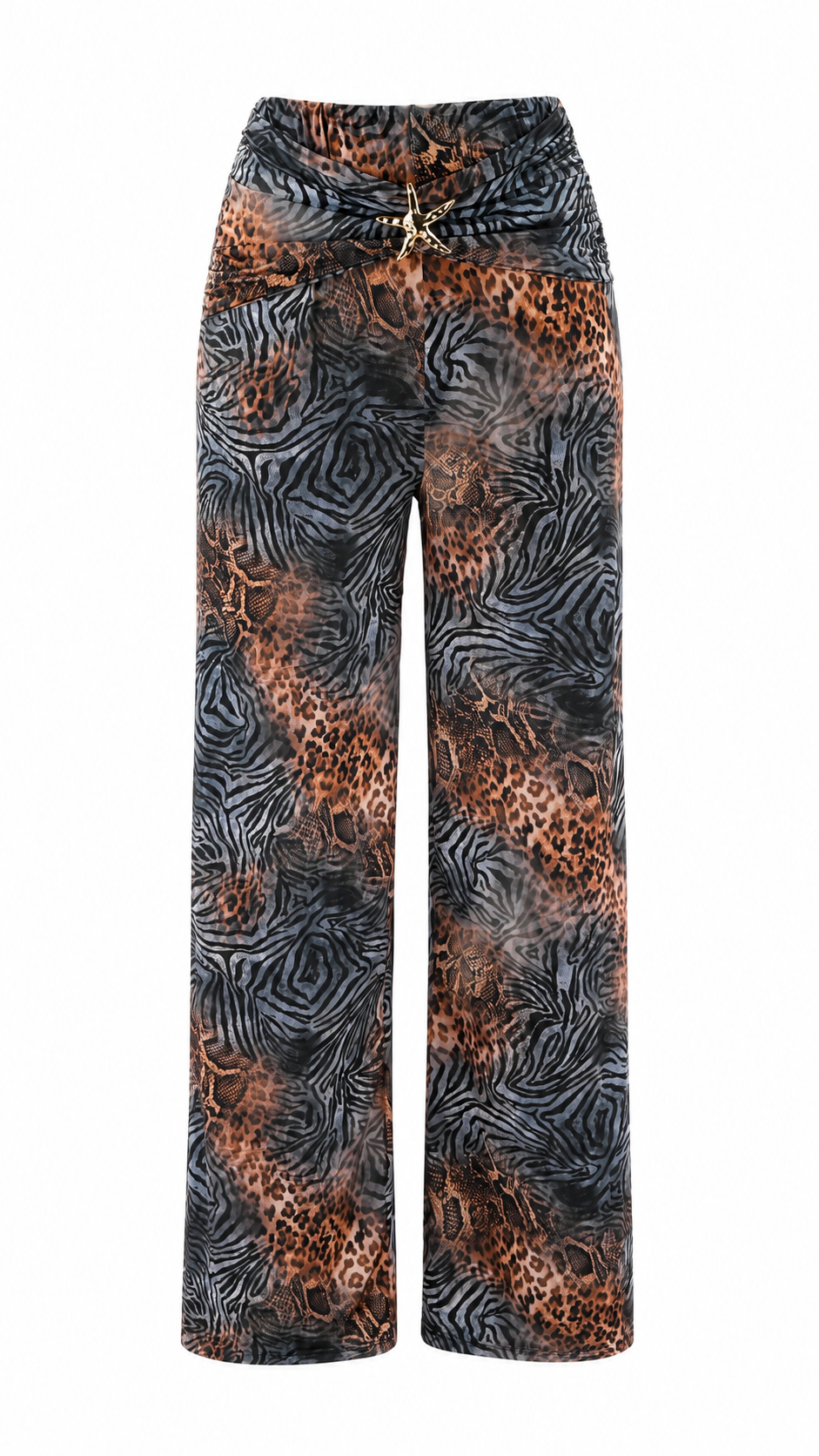 Pantaloni animalier con stella marina dorata
