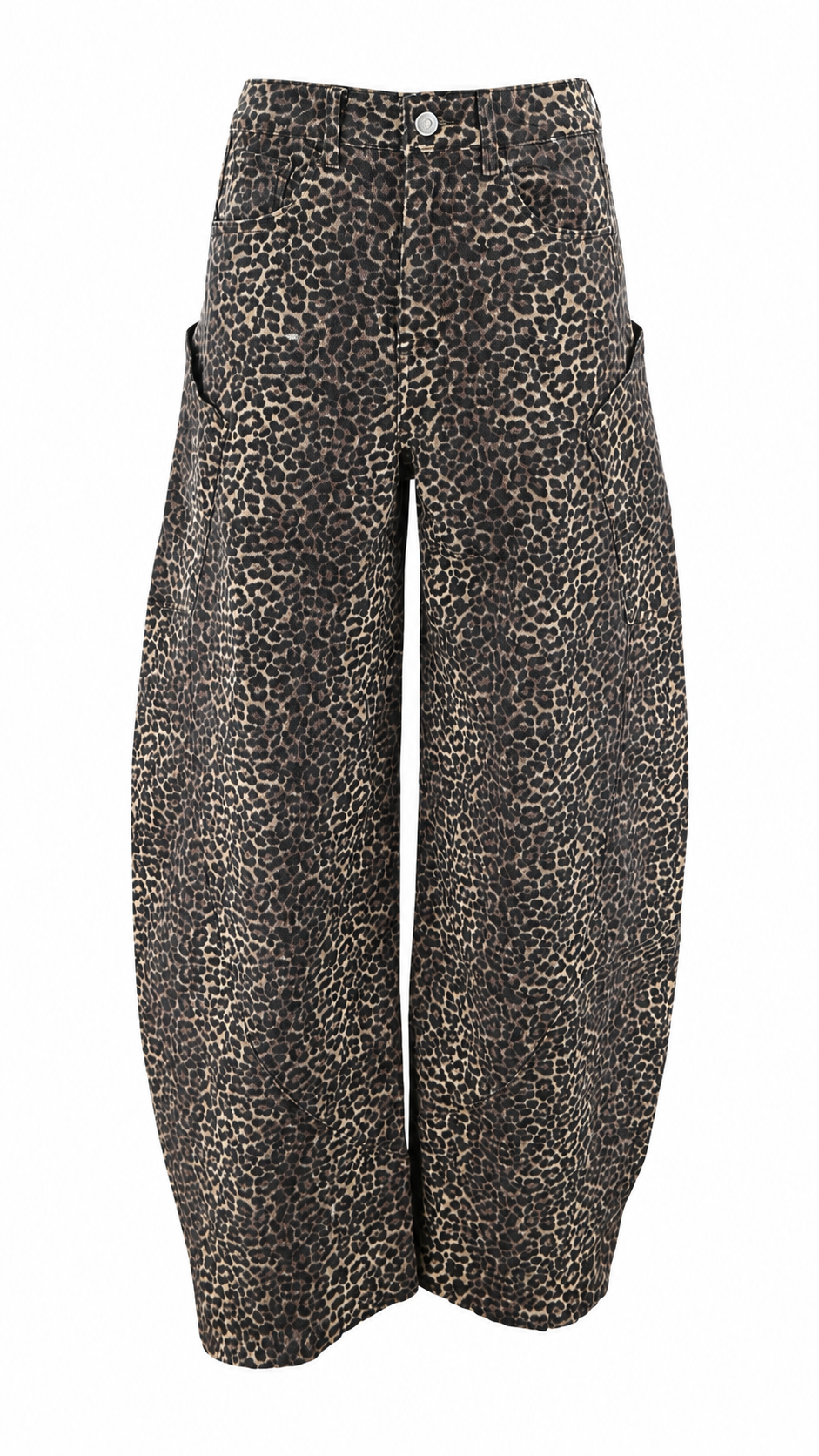 Pantaloni leopardati barrel leg con tasche cargo