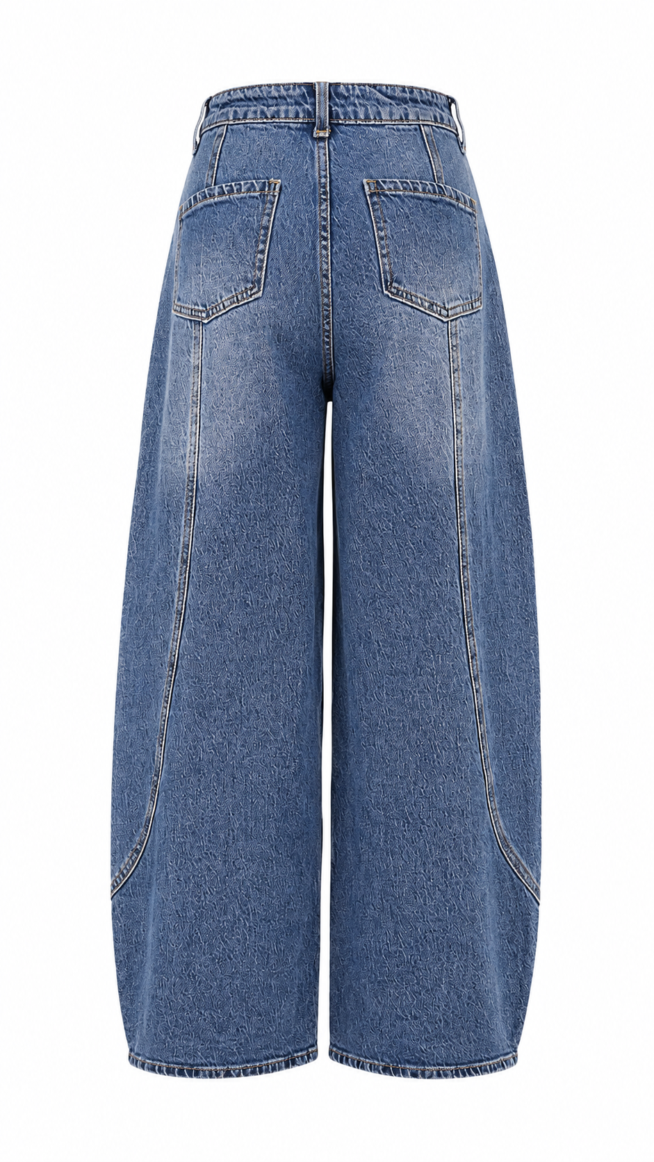 Jeans blu denim modello balloon a vita alta con gamba ampia