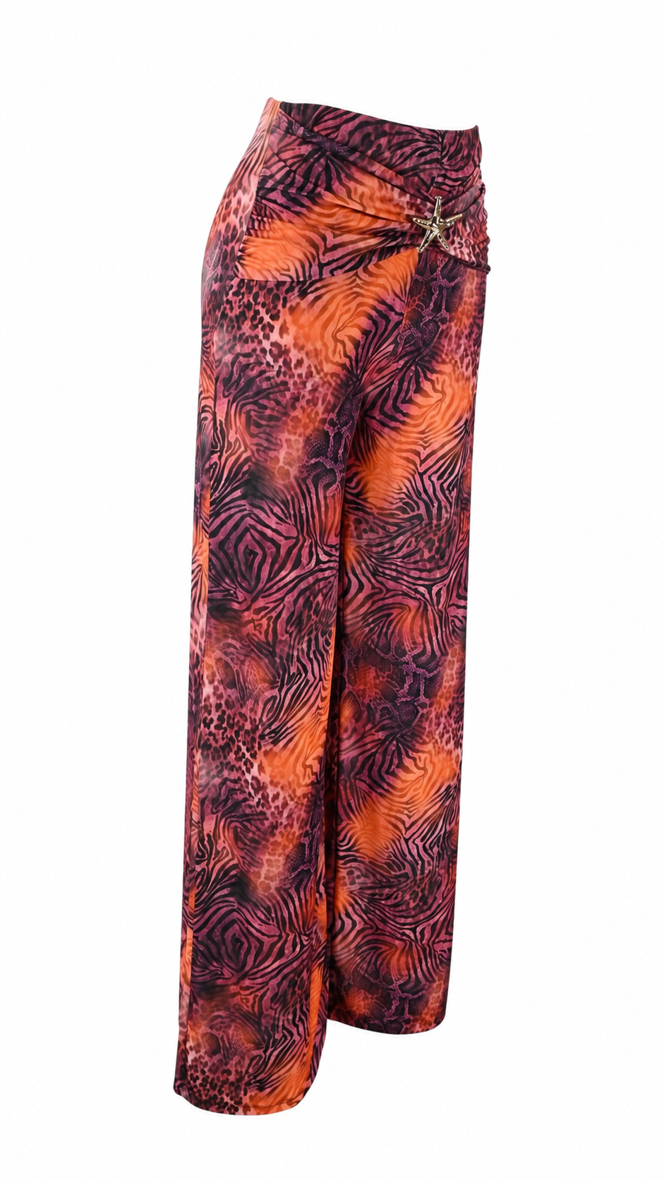 Pantaloni animalier con stella marina dorata