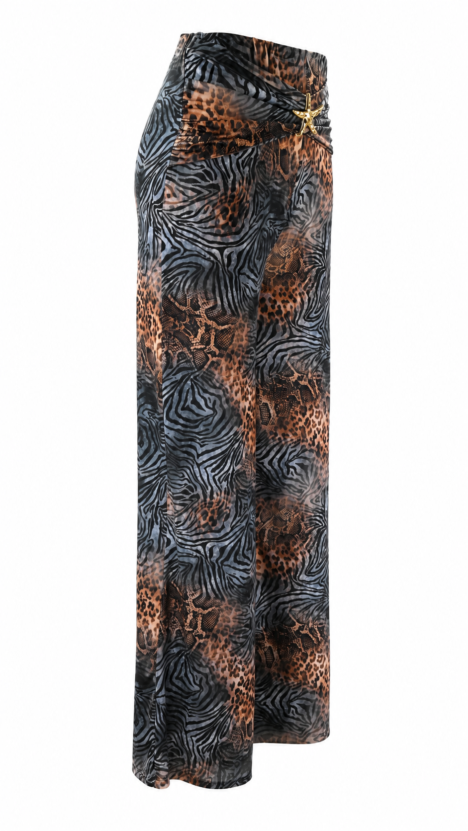 Pantaloni animalier con stella marina dorata