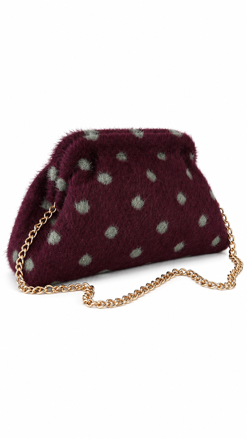 Borsa clutch effetto peluche a pois