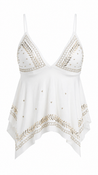 Top con coppe triangolari e strass dorati