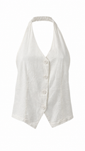 Top bianco halter con bottoni e laccio sul retro