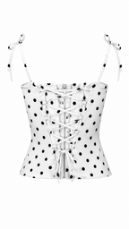 Top a pois con fiore e retro corsetto