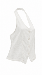 Top bianco halter con bottoni e laccio sul retro