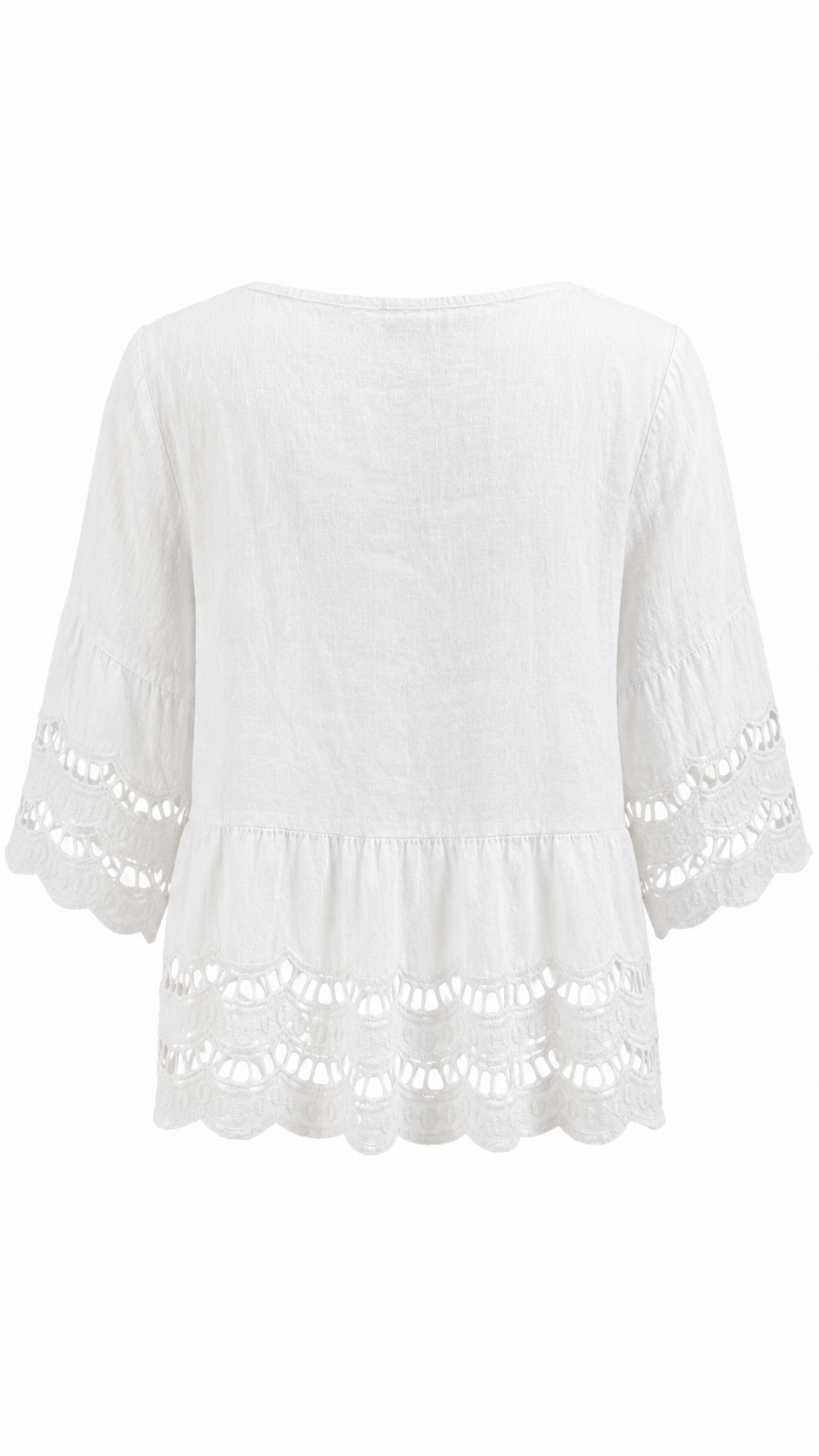 Blusa in lino corta con ricamo traforato