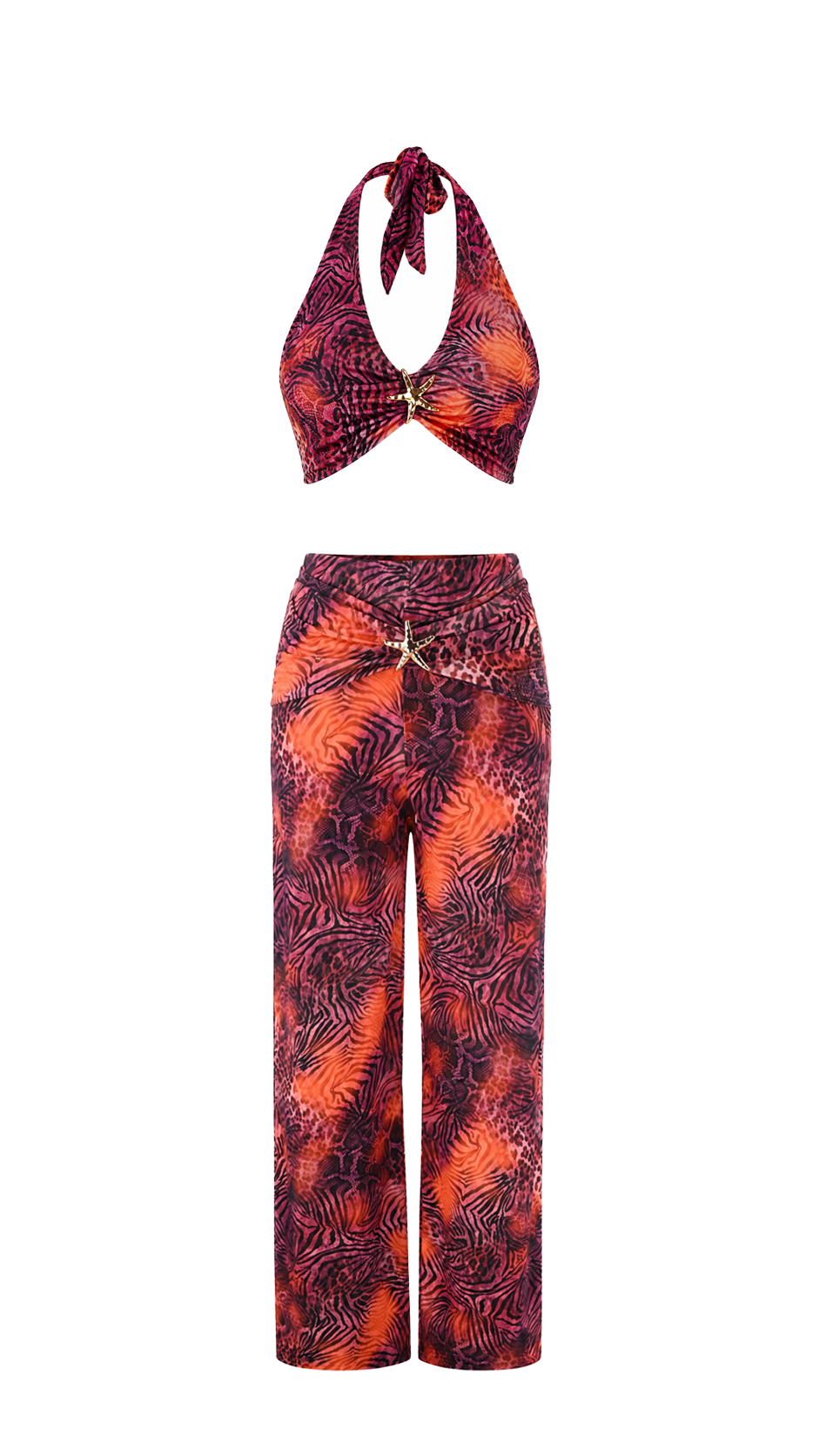Top halter animalier con stella marina dorata
