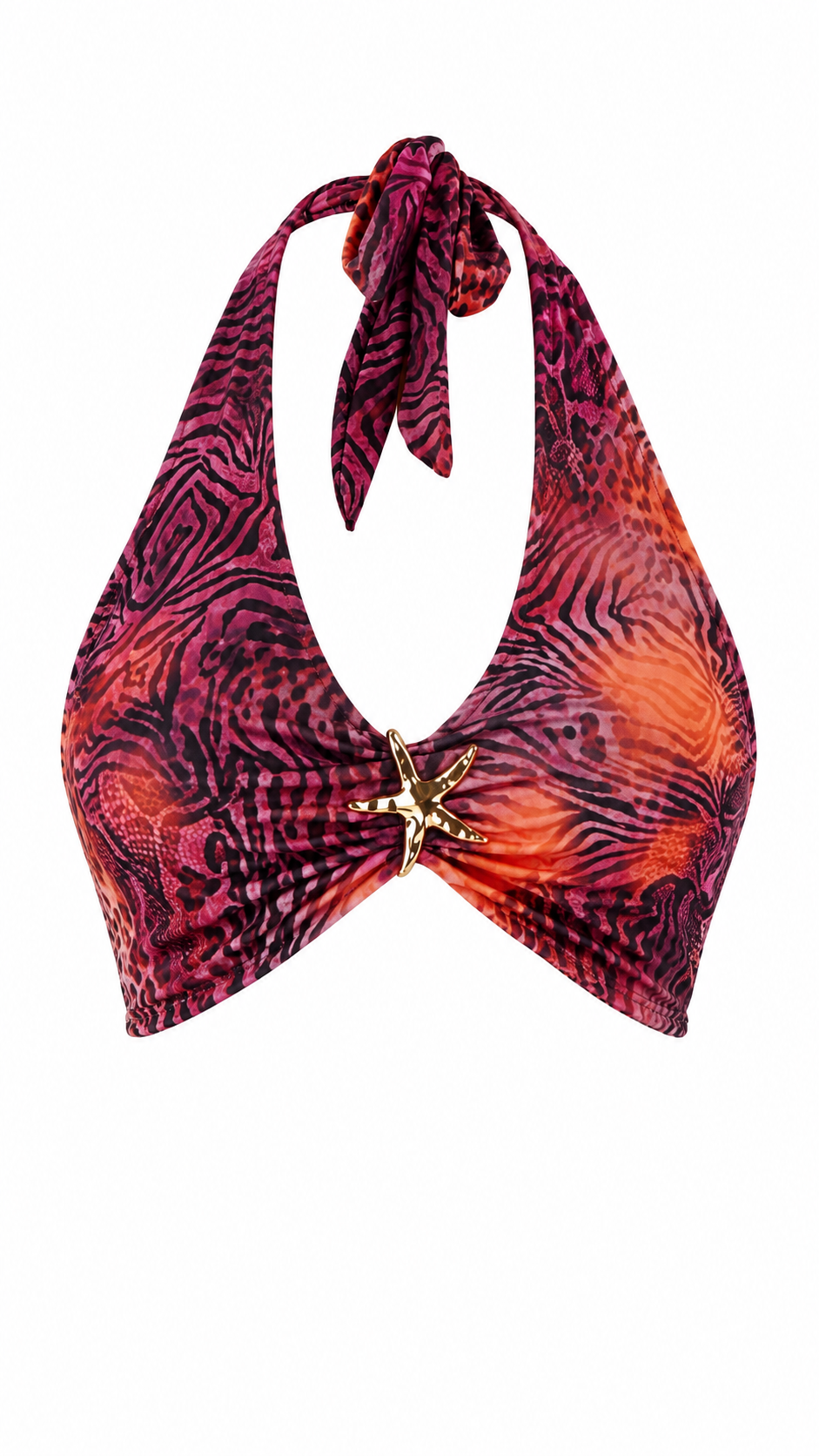 Top halter animalier con stella marina dorata