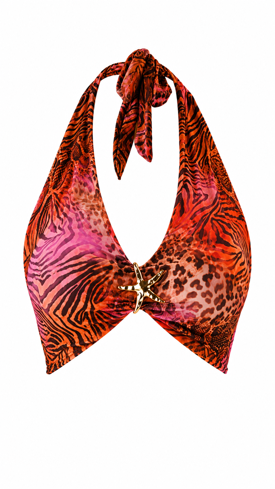 Top halter animalier con stella marina dorata