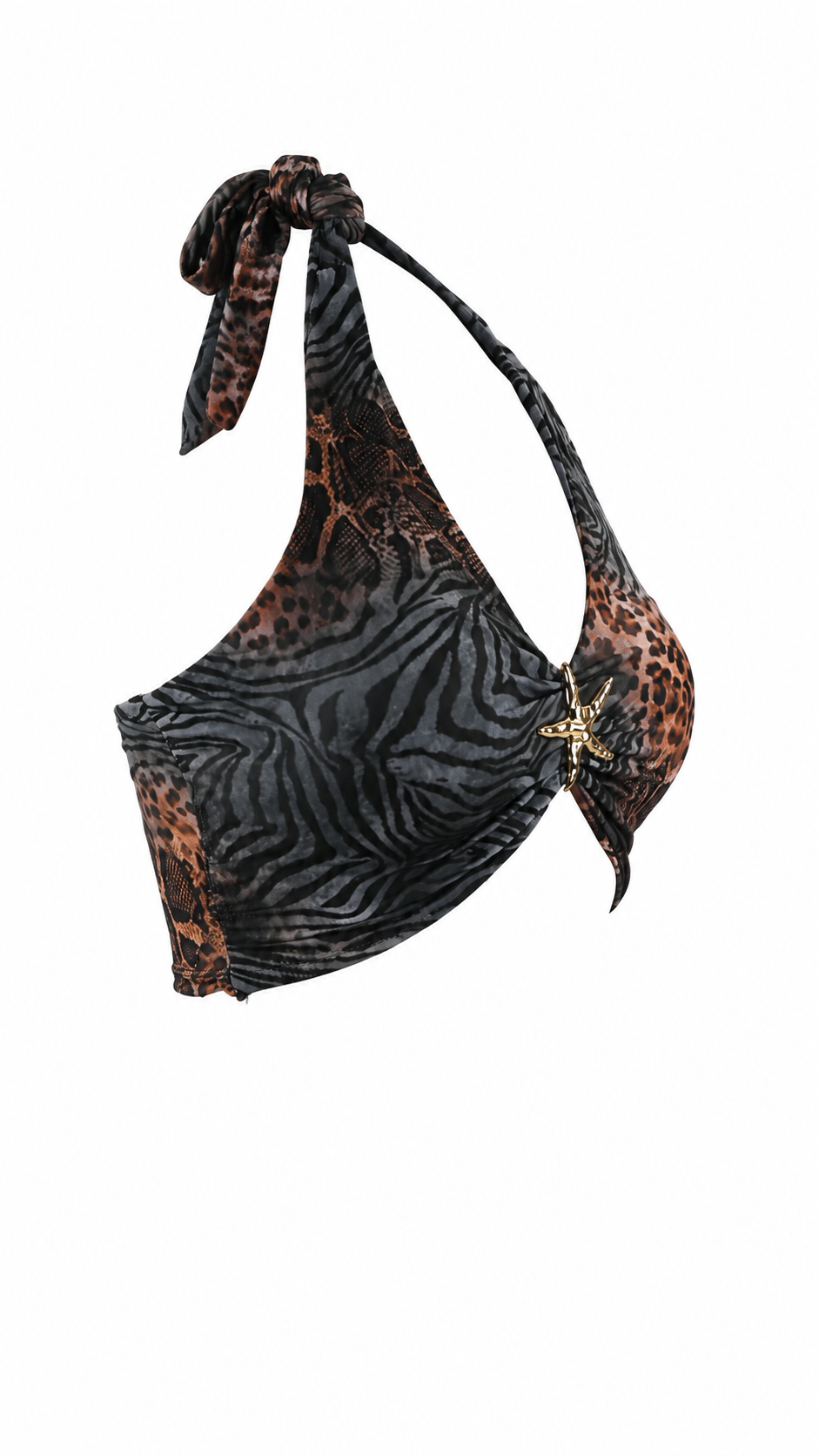Top halter animalier con stella marina dorata