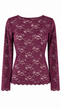 Maglia in pizzo floreale semitrasparente a maniche lunghe