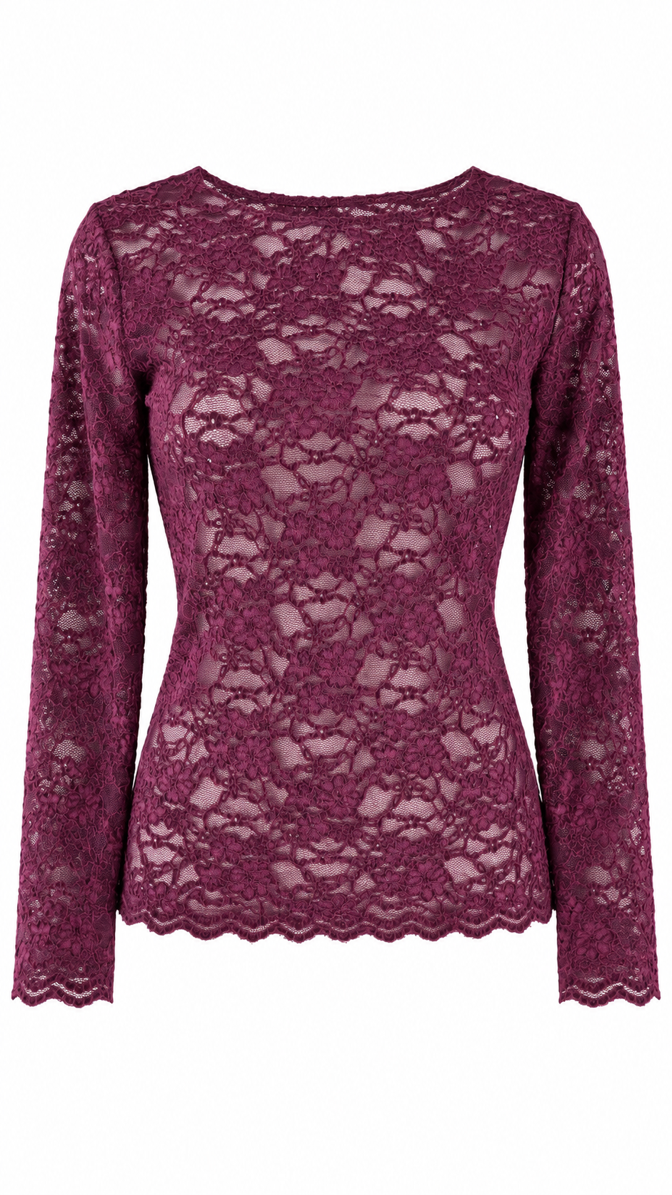 Maglia in pizzo floreale semitrasparente a maniche lunghe