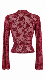 Top a maniche lunghe in tulle trasparente con motivo floreale effetto velluto