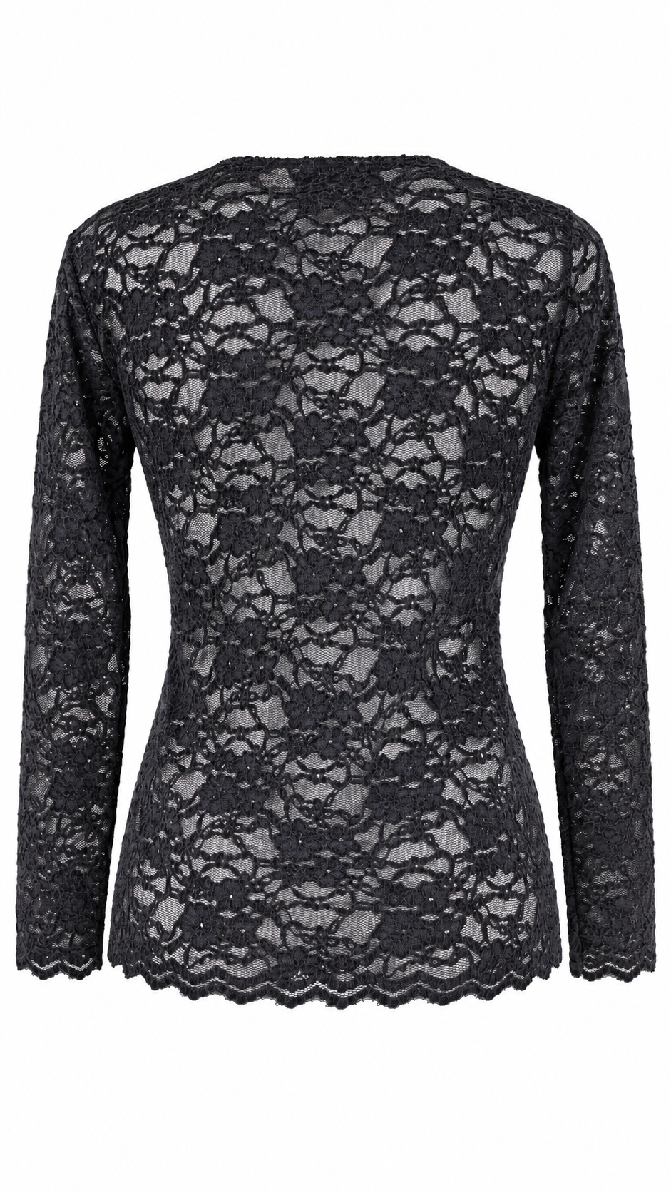 Maglia in pizzo floreale semitrasparente a maniche lunghe
