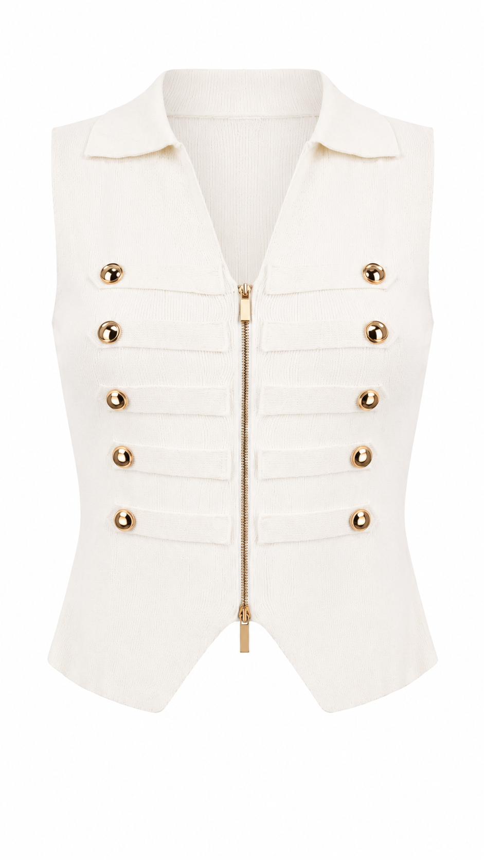 Gilet top con zip e bottoni dorati