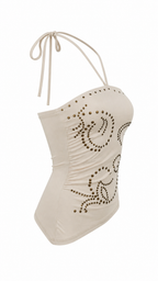 Top asimmetrico con borchie
