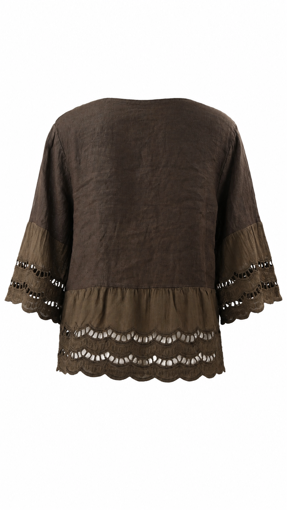 Blusa in lino corta con ricamo traforato
