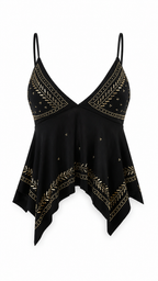 Top con coppe triangolari e strass dorati