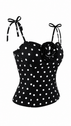 Top a pois con fiore e retro corsetto