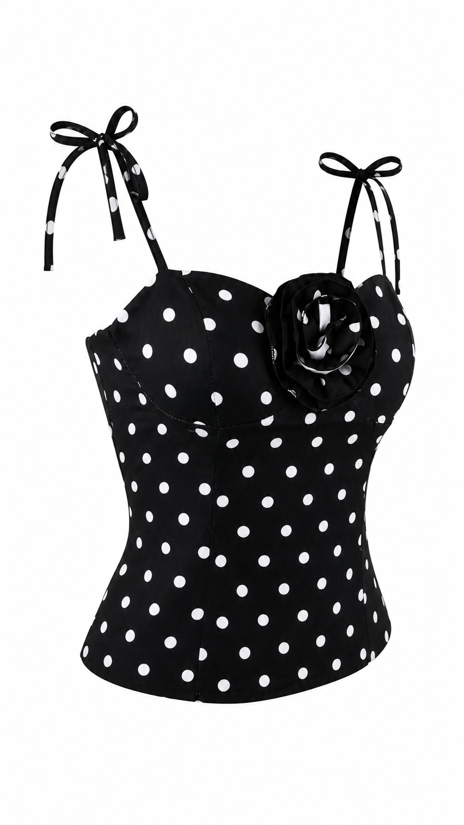Top a pois con fiore e retro corsetto