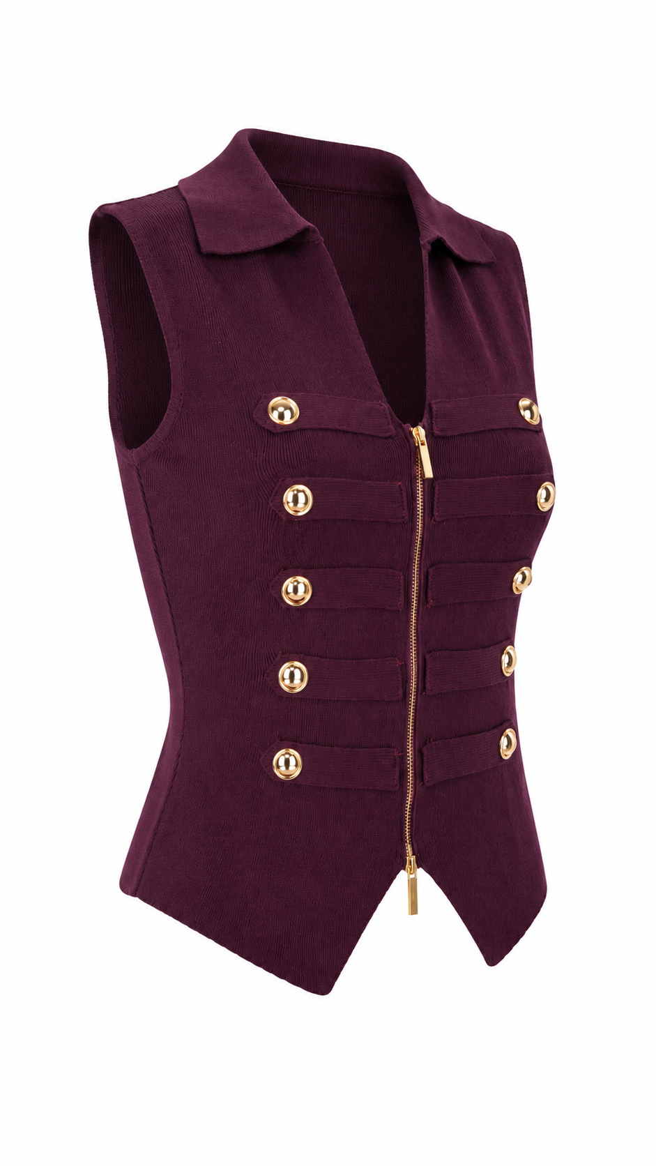 Gilet top con zip e bottoni dorati
