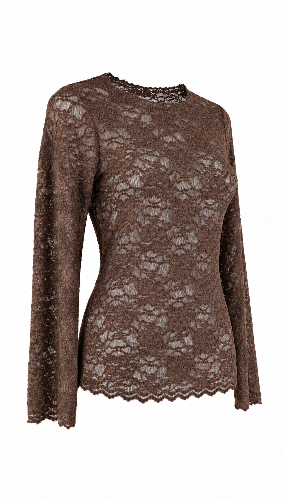 Maglia in pizzo floreale semitrasparente a maniche lunghe