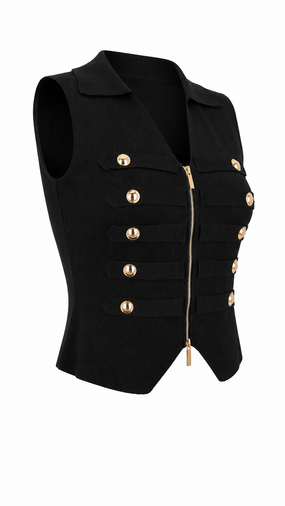 Gilet top con zip e bottoni dorati