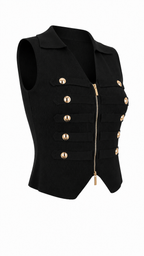 Gilet top con zip e bottoni dorati