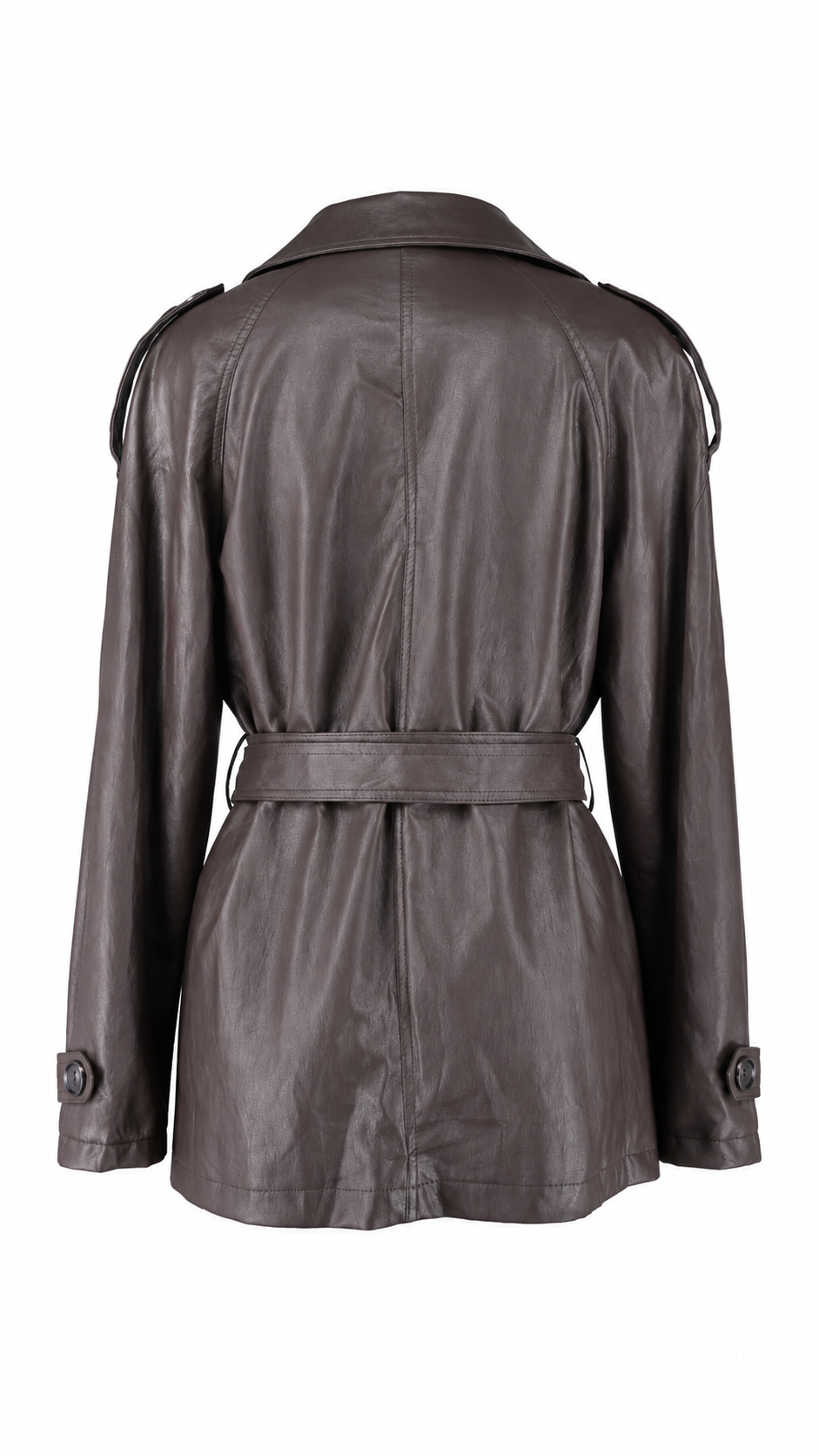 Women’s Cropped Faux Leather Trench Coat with Belt