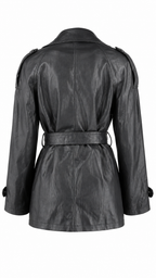 Women’s Cropped Faux Leather Trench Coat with Belt