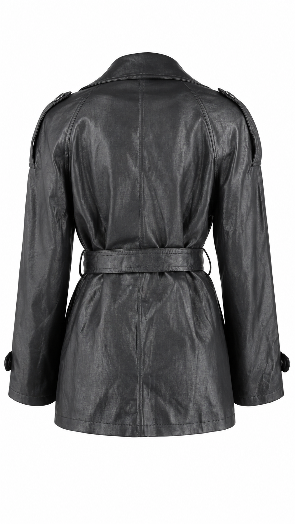 Women’s Cropped Faux Leather Trench Coat with Belt