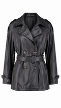 Women’s Cropped Faux Leather Trench Coat with Belt