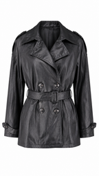 Women’s Cropped Faux Leather Trench Coat with Belt