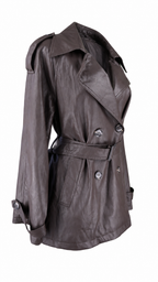 Women’s Cropped Faux Leather Trench Coat with Belt