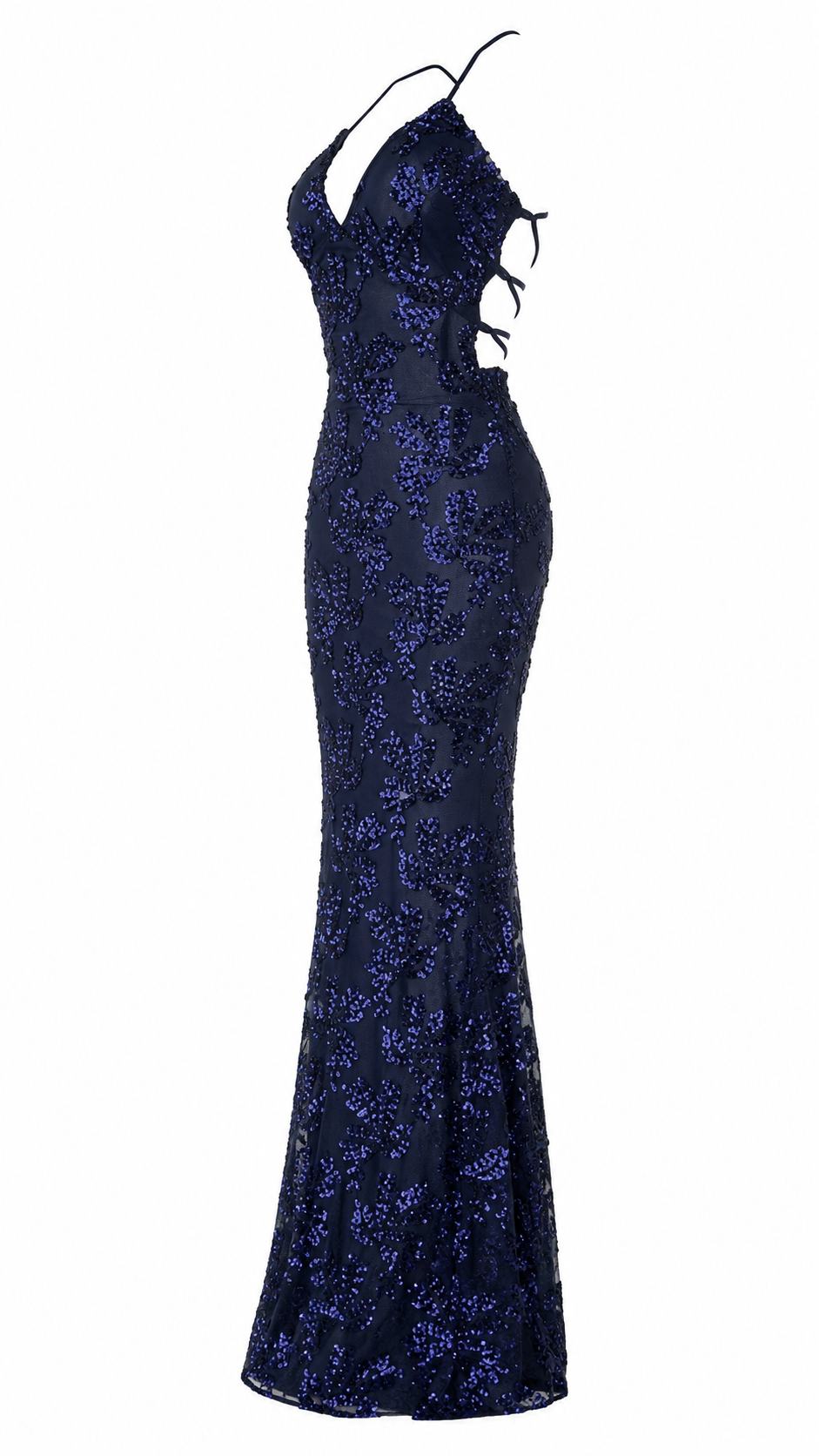 Abito lungo con paillettes fantasia floreali