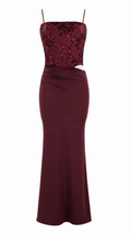 Abito lungo cut-out con corpetto in paillettes