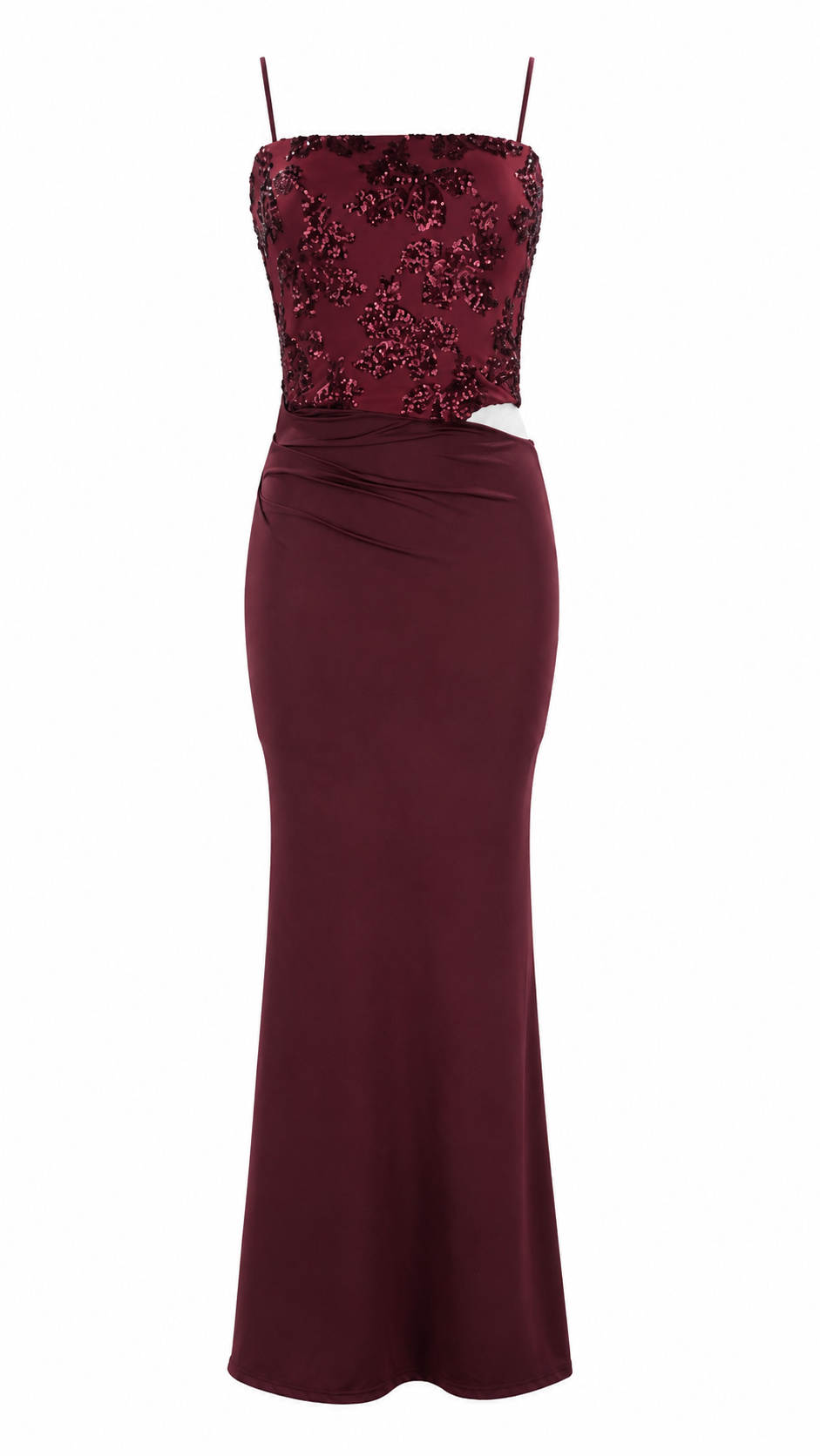 Abito lungo cut-out con corpetto in paillettes