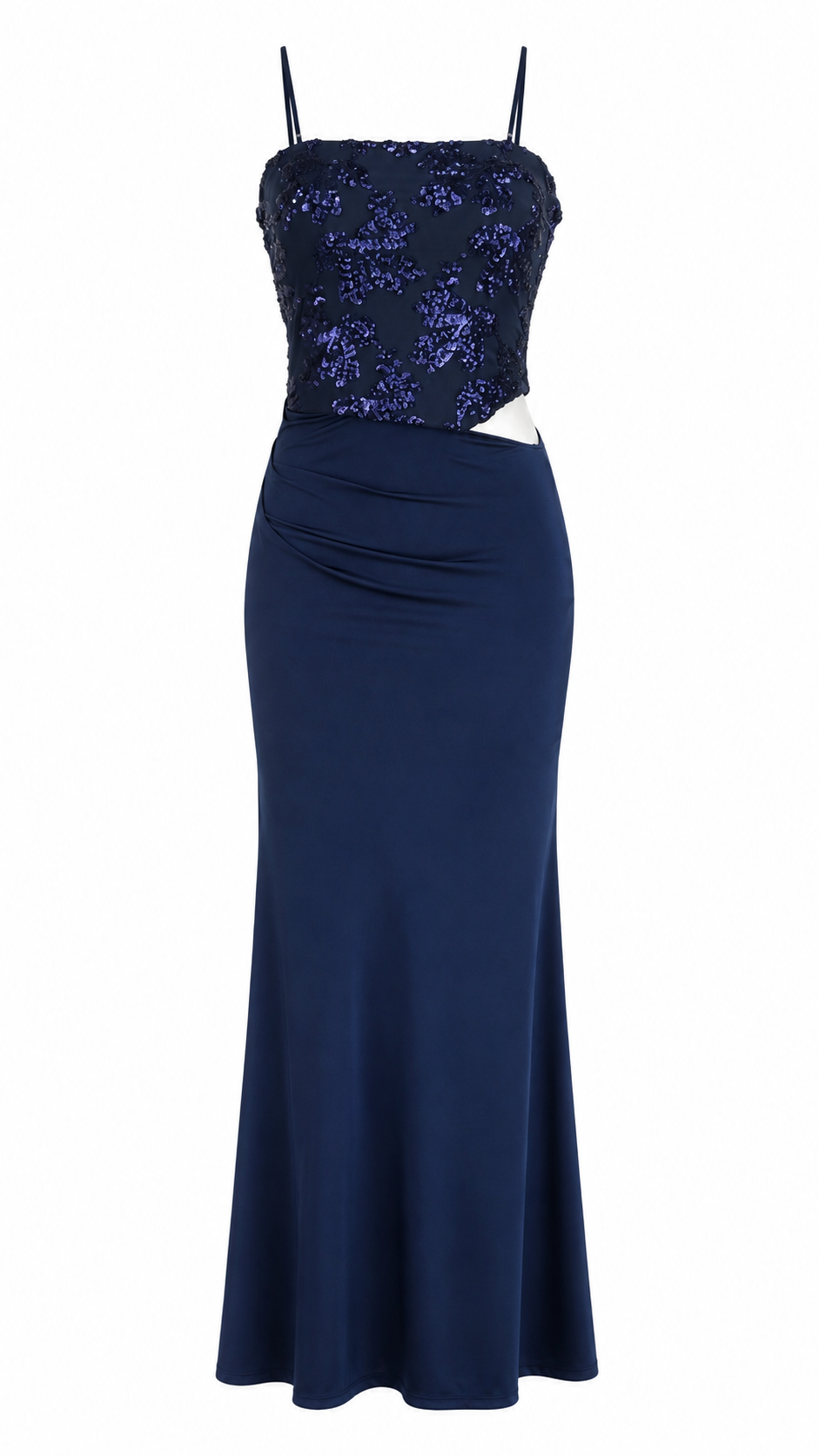 Abito lungo cut-out con corpetto in paillettes