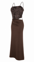 Abito lungo cut-out con corpetto in paillettes