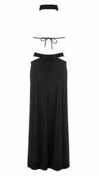 Abito lungo cut-out con collo halter e dettagli in paillettes