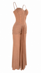 Abito lungo effetto lurex con bustier corsetto