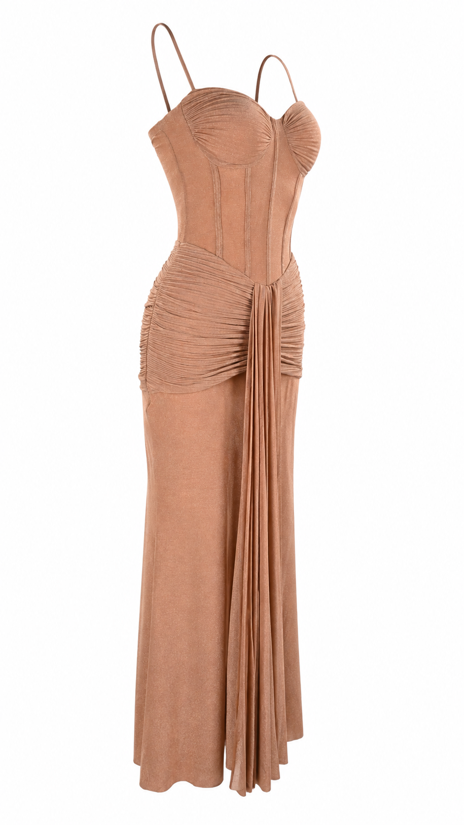 Abito lungo effetto lurex con bustier corsetto