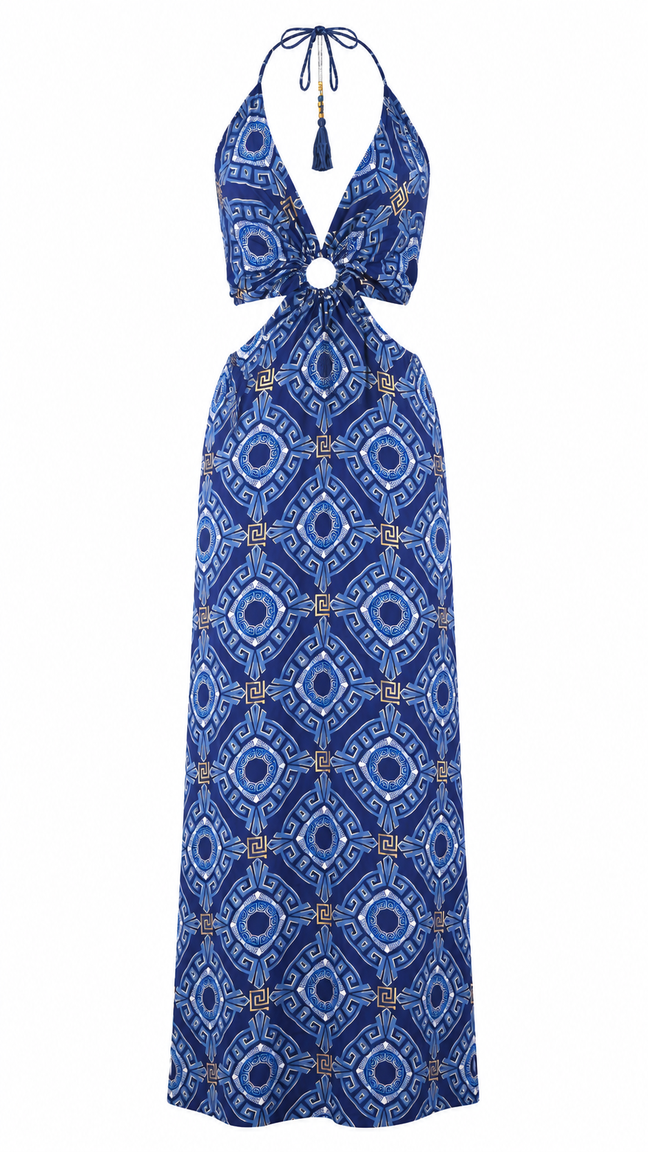 Abito lungo mandala cut-out laterale