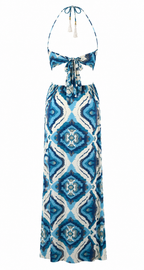 Abito lungo mandala cut-out laterale