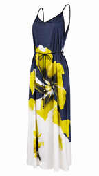 Abito lungo floreale blu navy