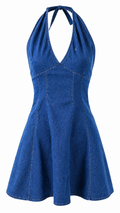 Abito mini denim blu con scollo a V
