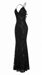 Abito lungo con paillettes fantasia floreali
